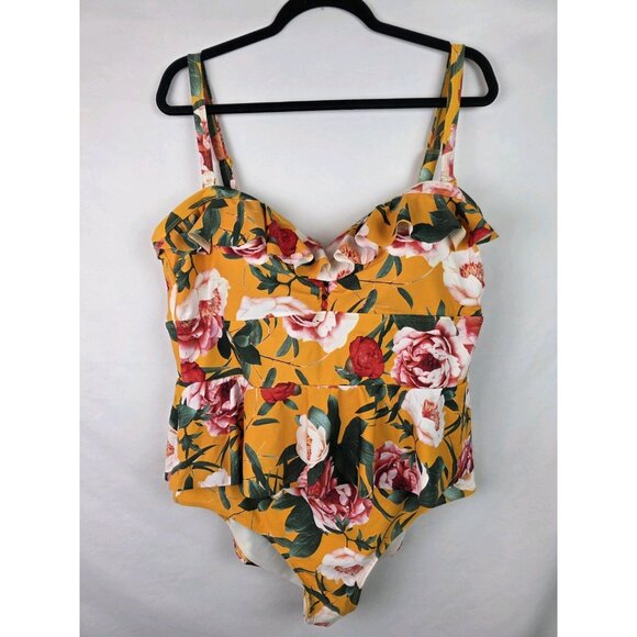Torrid Women's One Piece Swimsuit Plus Size 2X Yellow Floral Ruffle Swim - Picture 13 of 13